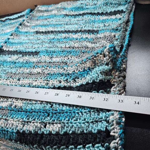 Vintage 90s Handmade Crochet Cardigan Womens 3X Blue Knit Open Long Boho Tunic - Picture 7 of 7